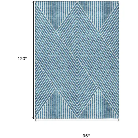 Teal Blue And Ivory Geometric Washable Indoor Outdoor Area Rug Photo 3
