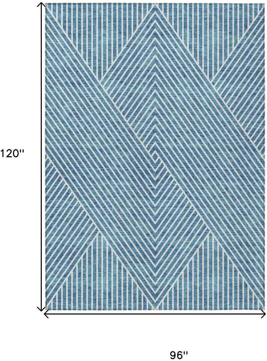 Teal Blue And Ivory Geometric Washable Indoor Outdoor Area Rug Photo 3