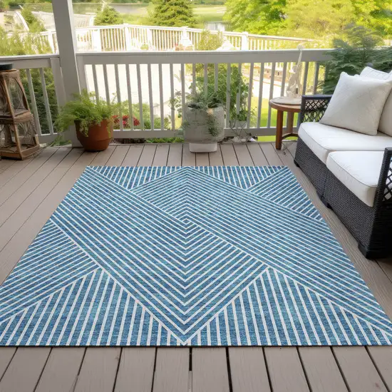 Teal Blue And Ivory Geometric Washable Indoor Outdoor Area Rug Photo 8