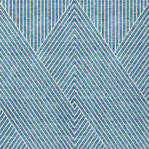Photo of Teal Blue And Ivory Geometric Washable Indoor Outdoor Area Rug