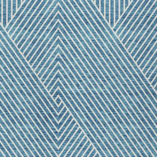Teal Blue And Ivory Geometric Washable Indoor Outdoor Area Rug Photo 6