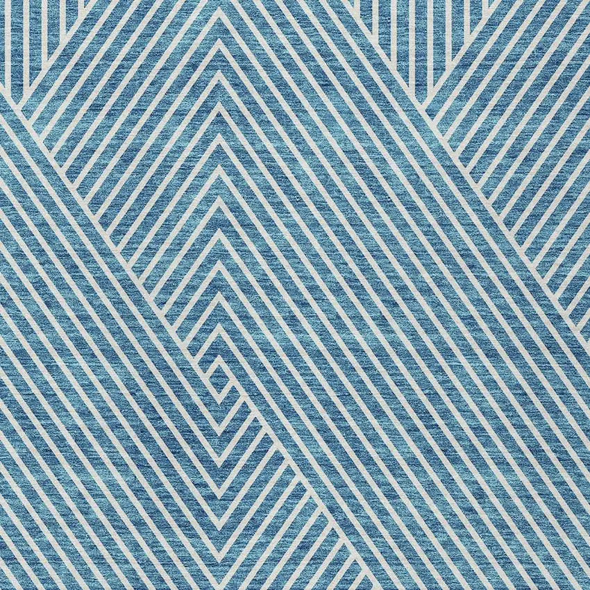 Teal Blue And Ivory Geometric Washable Indoor Outdoor Area Rug Photo 6