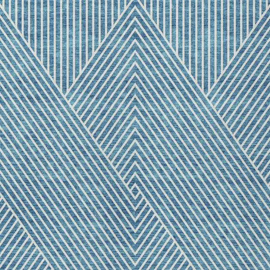 Teal Blue And Ivory Geometric Washable Indoor Outdoor Area Rug Photo 6