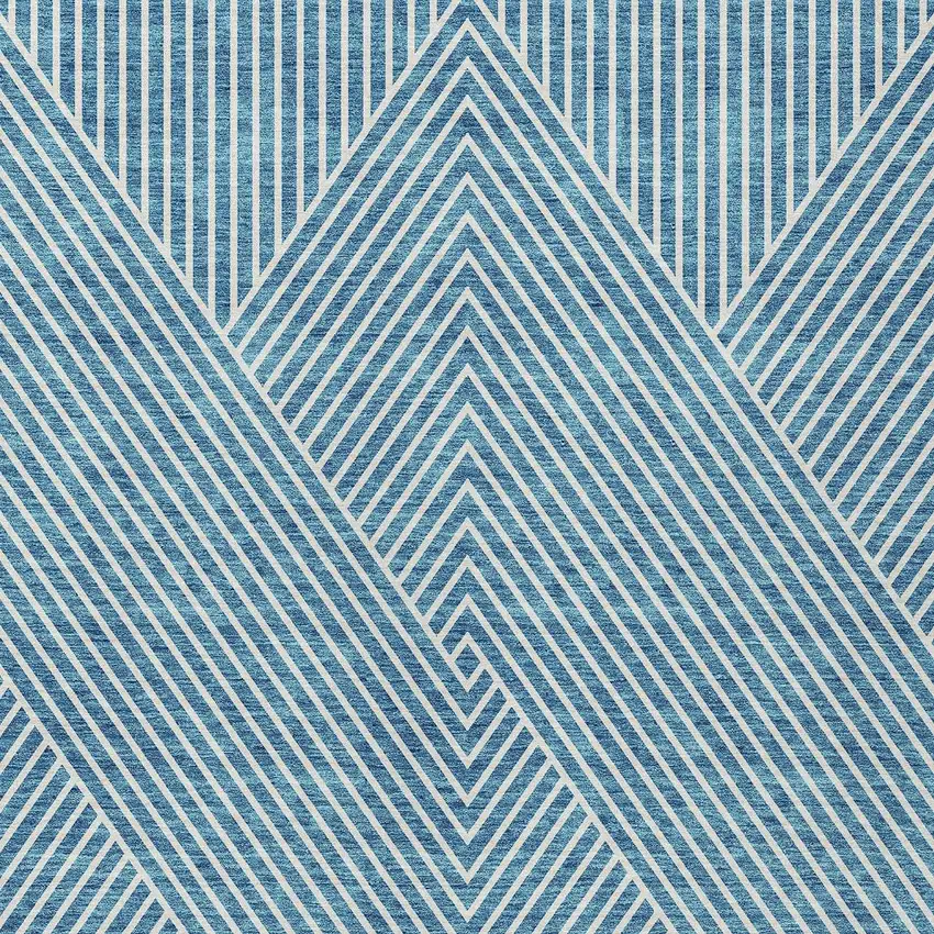 Teal Blue And Ivory Geometric Washable Indoor Outdoor Area Rug Photo 6