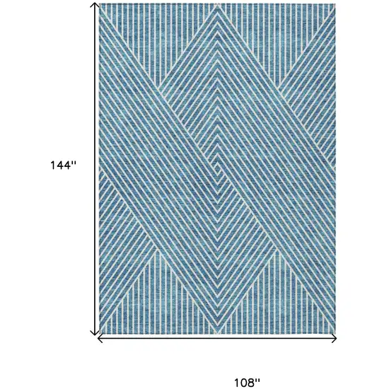 Teal Blue And Ivory Geometric Washable Indoor Outdoor Area Rug Photo 3