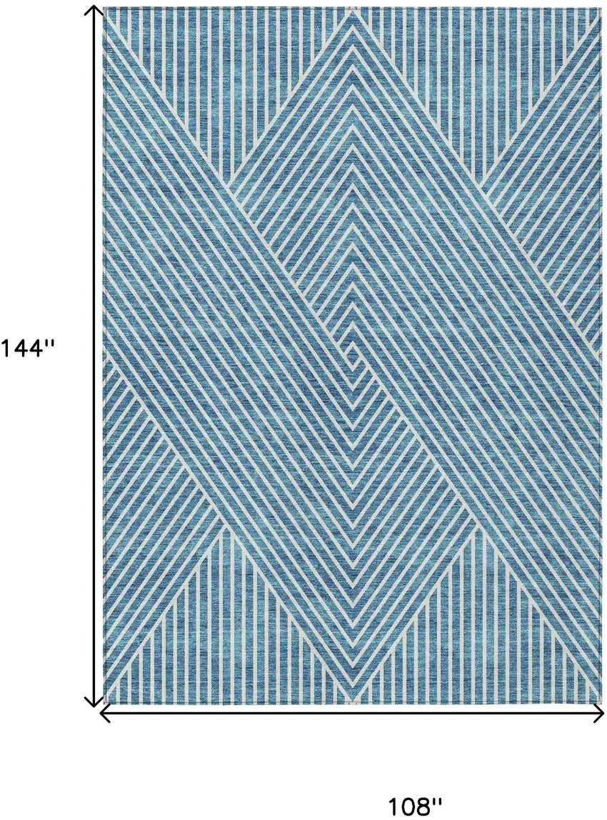 Teal Blue And Ivory Geometric Washable Indoor Outdoor Area Rug Photo 3