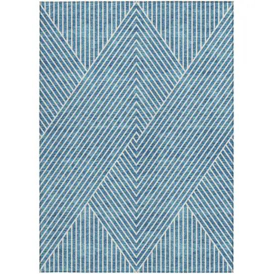 Teal Blue And Ivory Geometric Washable Indoor Outdoor Area Rug Photo 7