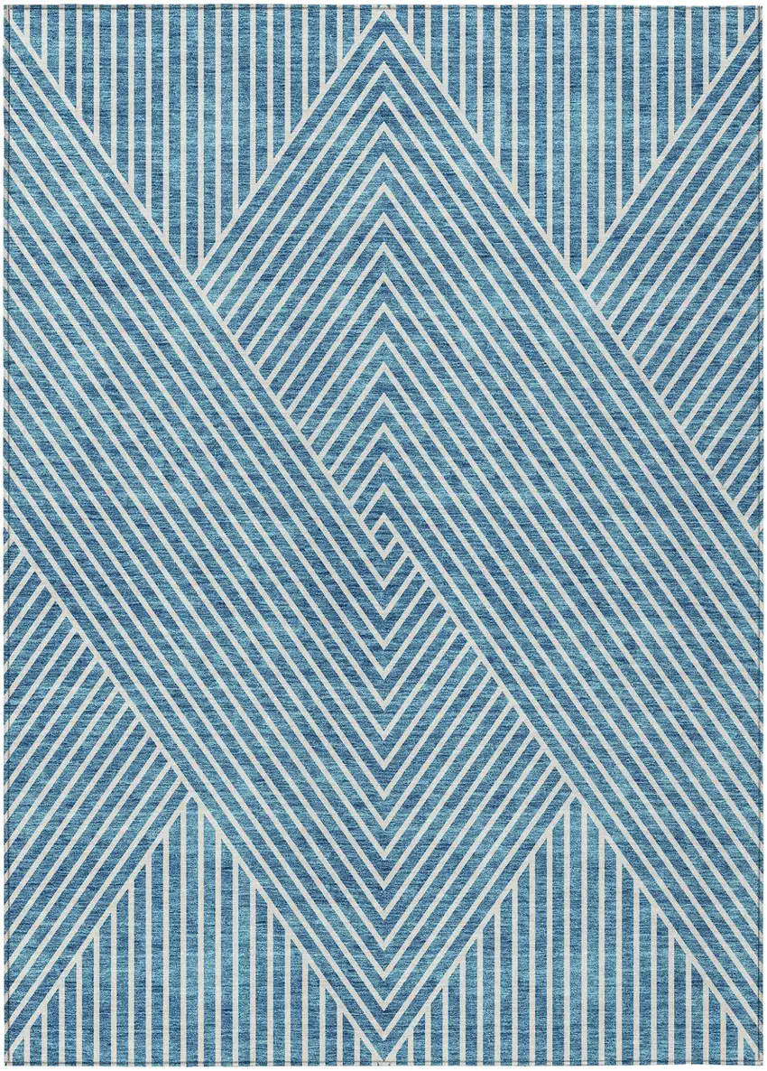 Teal Blue And Ivory Geometric Washable Indoor Outdoor Area Rug Photo 2