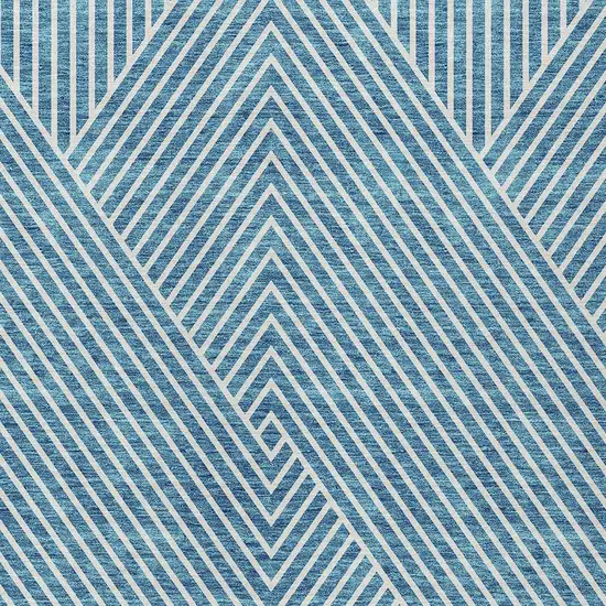 Teal Blue And Ivory Geometric Washable Indoor Outdoor Area Rug Photo 6