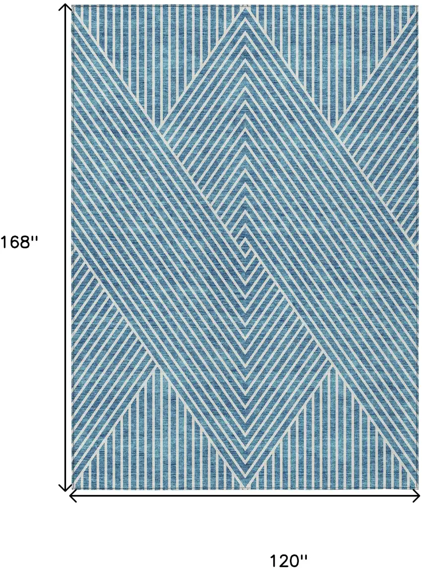 Teal Blue And Ivory Geometric Washable Indoor Outdoor Area Rug Photo 3