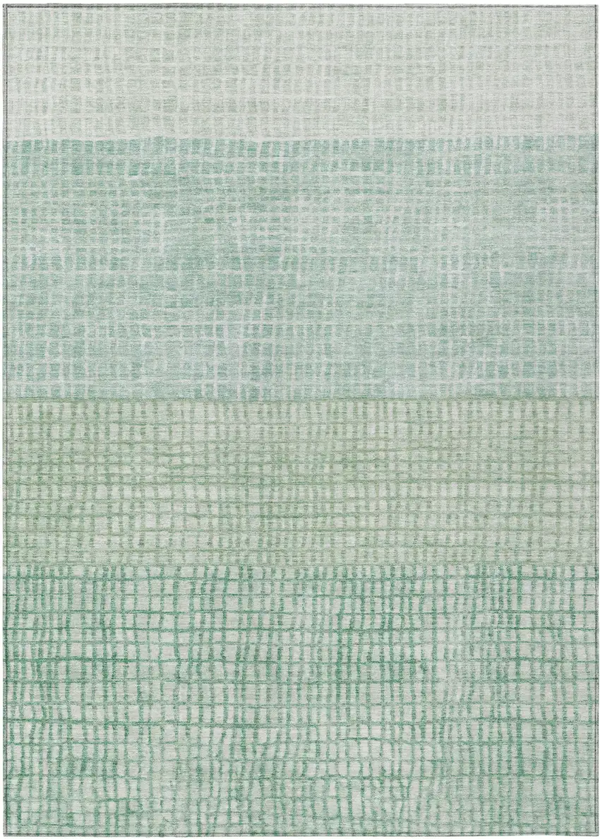 Teal Blue And Ivory Geometric Washable Indoor Outdoor Area Rug Photo 1