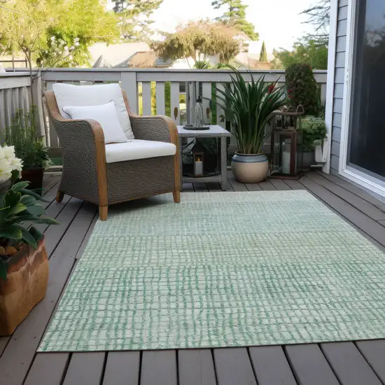 Teal Blue And Ivory Geometric Washable Indoor Outdoor Area Rug Photo 8