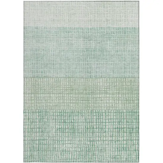Teal Blue And Ivory Geometric Washable Indoor Outdoor Area Rug Photo 3