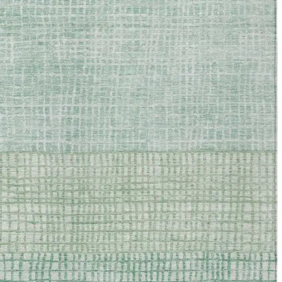 Teal Blue And Ivory Geometric Washable Indoor Outdoor Area Rug Photo 4