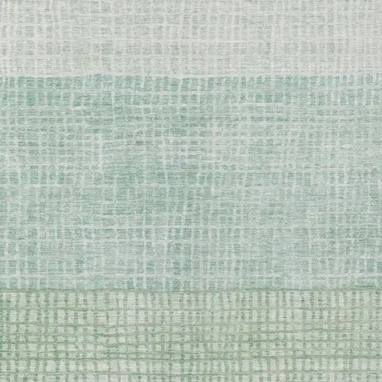 Teal Blue And Ivory Geometric Washable Indoor Outdoor Area Rug Photo 4