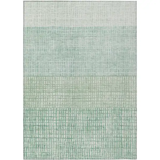 Teal Blue And Ivory Geometric Washable Indoor Outdoor Area Rug Photo 1