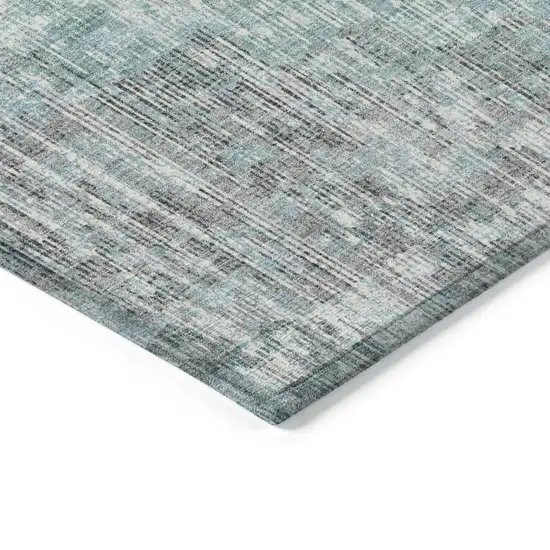 Teal Blue And Ivory Geometric Washable Indoor Outdoor Area Rug Photo 9