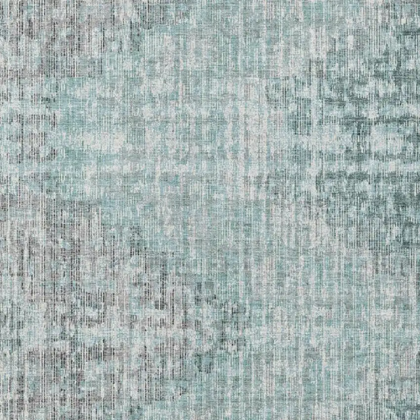 Teal Blue And Ivory Geometric Washable Indoor Outdoor Area Rug Photo 4