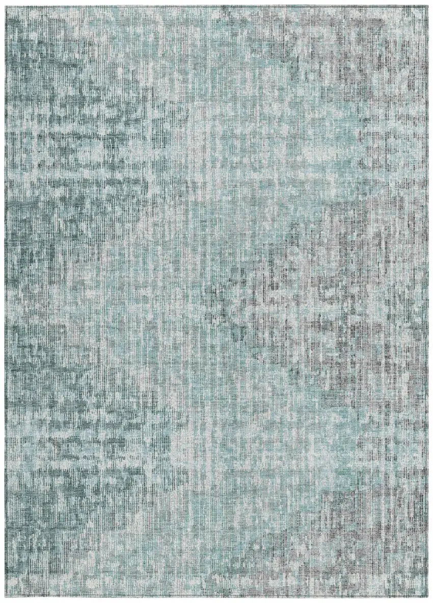 Teal Blue And Ivory Geometric Washable Indoor Outdoor Area Rug Photo 3