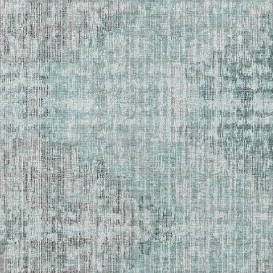 Teal Blue And Ivory Geometric Washable Indoor Outdoor Area Rug Photo 4