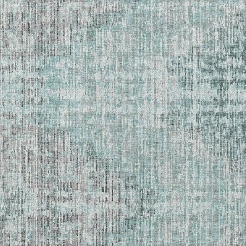 Teal Blue And Ivory Geometric Washable Indoor Outdoor Area Rug Photo 4