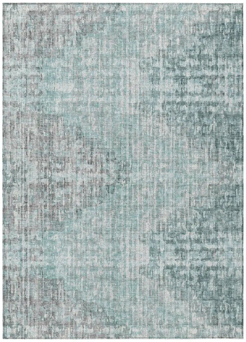 Teal Blue And Ivory Geometric Washable Indoor Outdoor Area Rug Photo 1