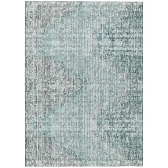 Teal Blue And Ivory Geometric Washable Indoor Outdoor Area Rug Photo 1