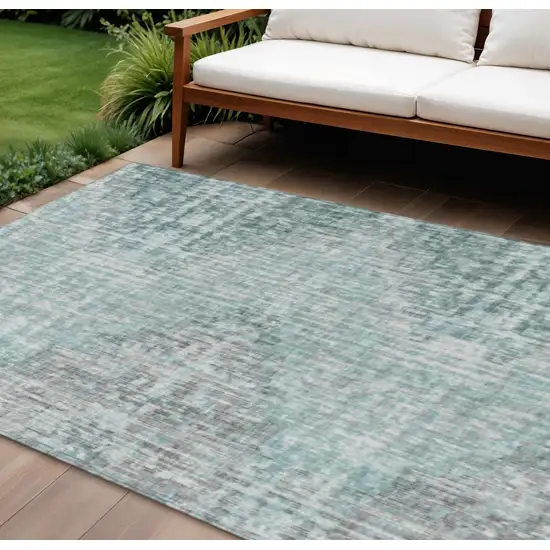 Teal Blue And Ivory Geometric Washable Indoor Outdoor Area Rug Photo 2