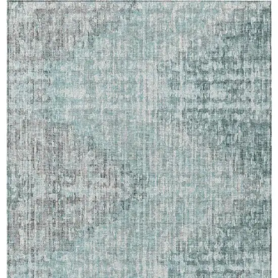Teal Blue And Ivory Geometric Washable Indoor Outdoor Area Rug Photo 4