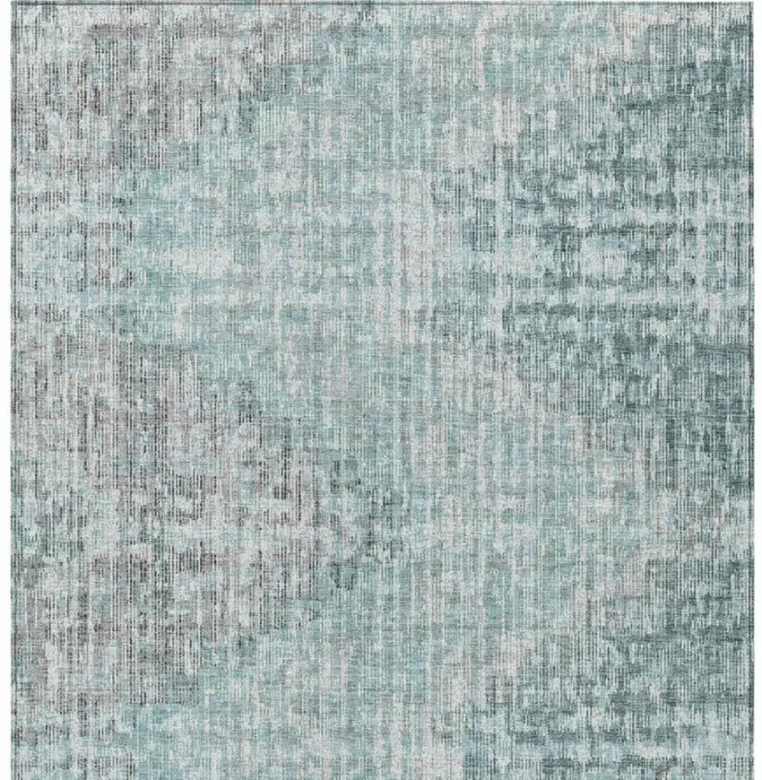 Teal Blue And Ivory Geometric Washable Indoor Outdoor Area Rug Photo 4