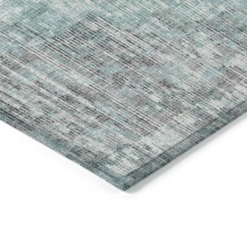 Teal Blue And Ivory Geometric Washable Indoor Outdoor Area Rug Photo 9