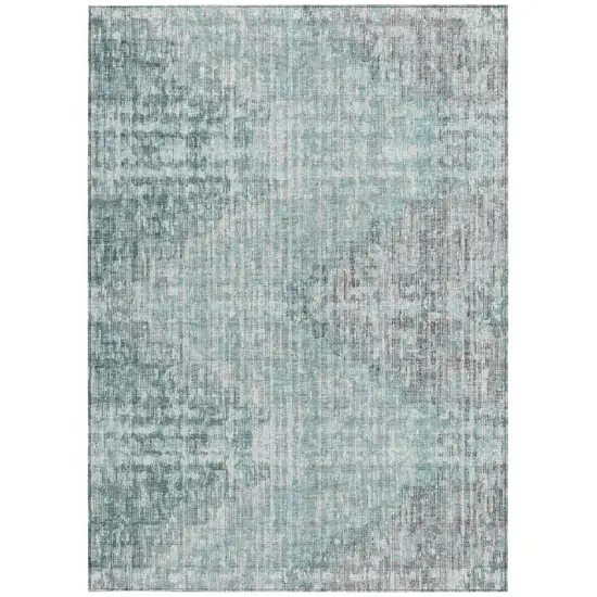 Teal Blue And Ivory Geometric Washable Indoor Outdoor Area Rug Photo 3