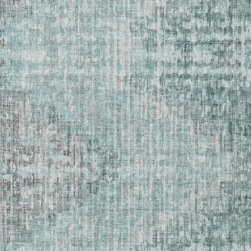 Teal Blue And Ivory Geometric Washable Indoor Outdoor Area Rug Photo 4
