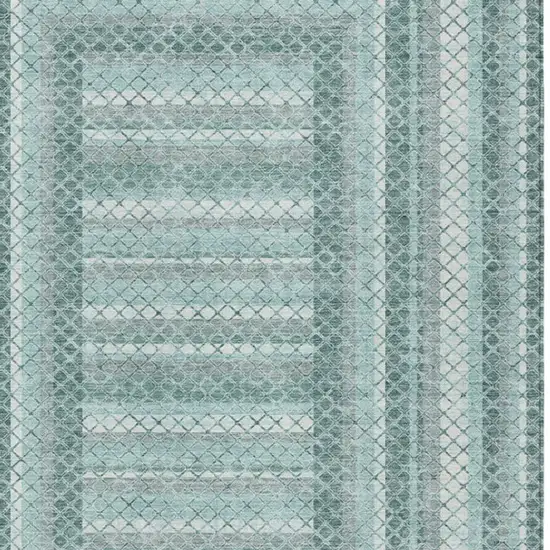 Teal Blue And Ivory Geometric Washable Indoor Outdoor Area Rug Photo 3