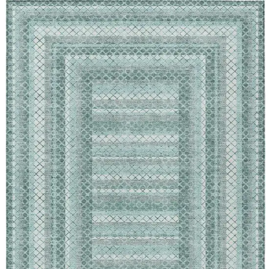 Teal Blue And Ivory Geometric Washable Indoor Outdoor Area Rug Photo 4