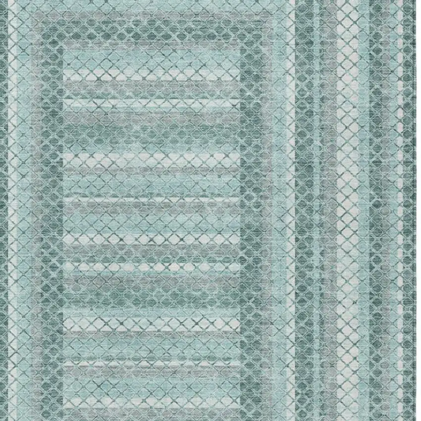 Teal Blue And Ivory Geometric Washable Indoor Outdoor Area Rug Photo 4
