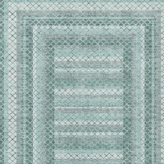 Teal Blue And Ivory Geometric Washable Indoor Outdoor Area Rug Photo 3