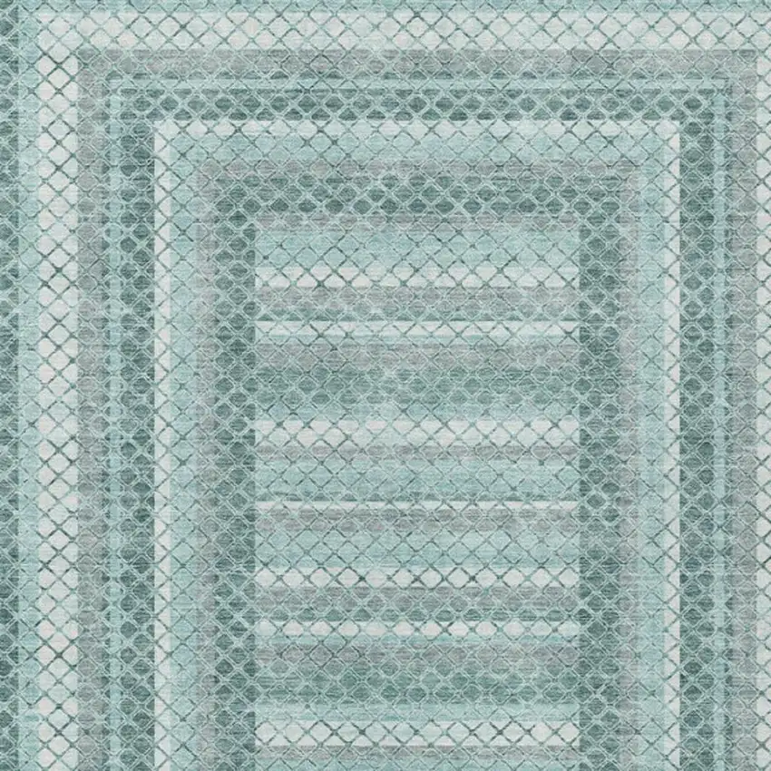 Teal Blue And Ivory Geometric Washable Indoor Outdoor Area Rug Photo 3