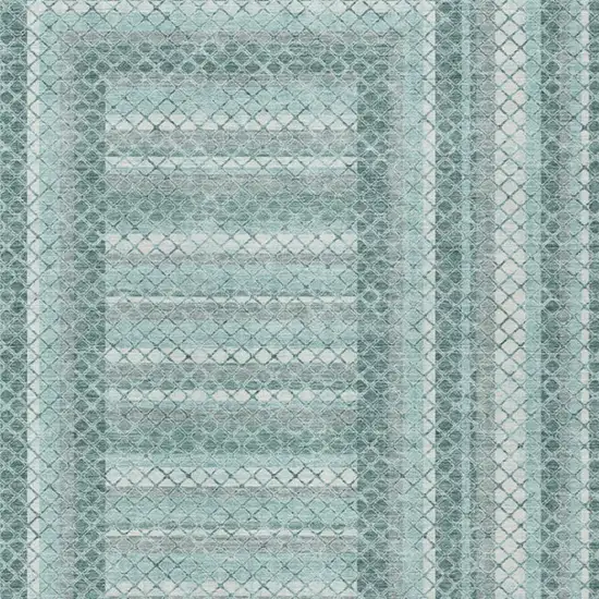 Teal Blue And Ivory Geometric Washable Indoor Outdoor Area Rug Photo 7