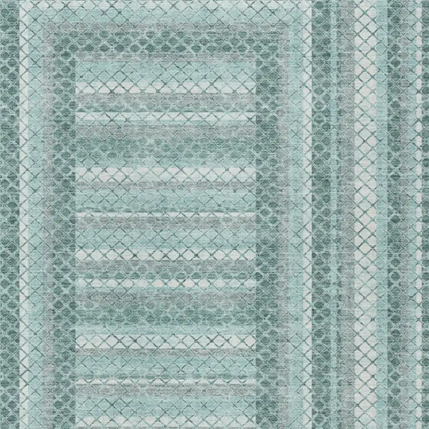 Teal Blue And Ivory Geometric Washable Indoor Outdoor Area Rug Photo 7