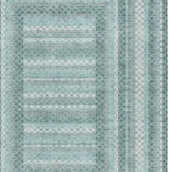 Teal Blue And Ivory Geometric Washable Indoor Outdoor Area Rug Photo 3