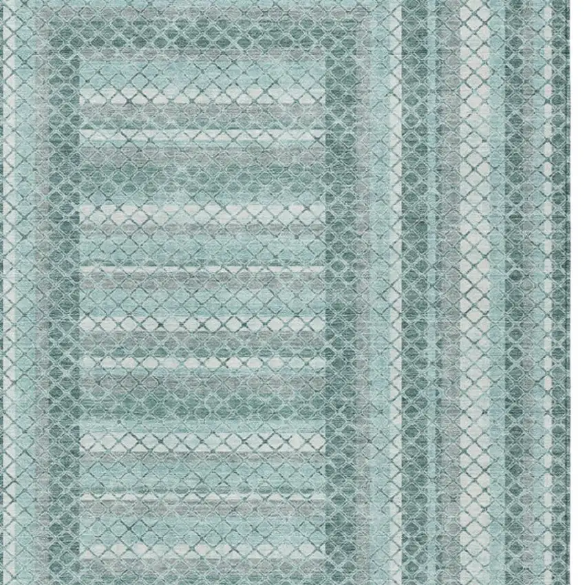 Teal Blue And Ivory Geometric Washable Indoor Outdoor Area Rug Photo 3