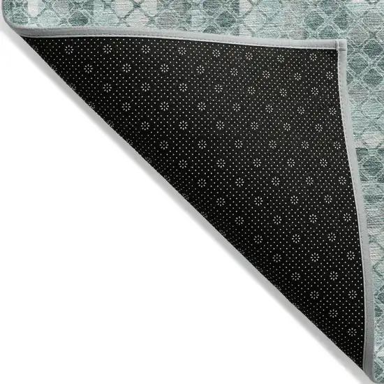 Teal Blue And Ivory Geometric Washable Indoor Outdoor Area Rug Photo 8
