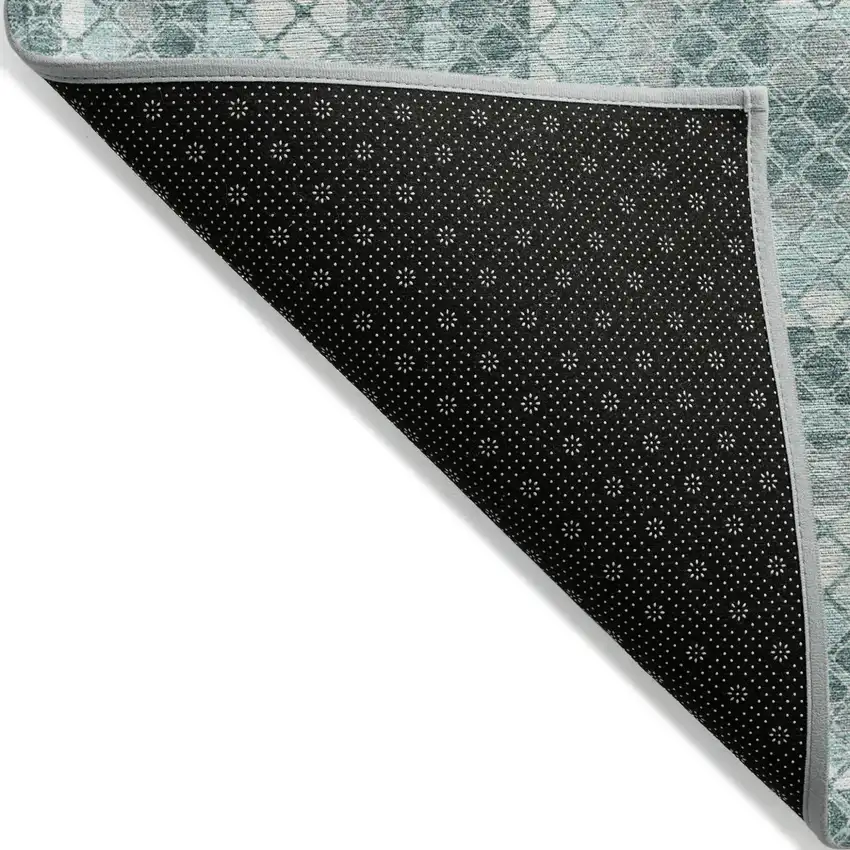 Teal Blue And Ivory Geometric Washable Indoor Outdoor Area Rug Photo 8