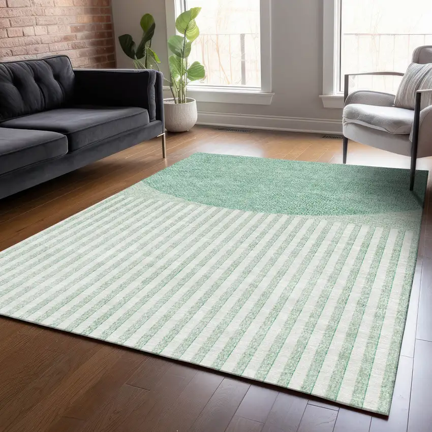 Teal Blue And Ivory Geometric Washable Indoor Outdoor Area Rug Photo 7