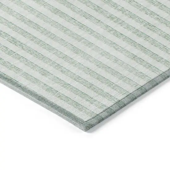 Teal Blue And Ivory Geometric Washable Indoor Outdoor Area Rug Photo 5