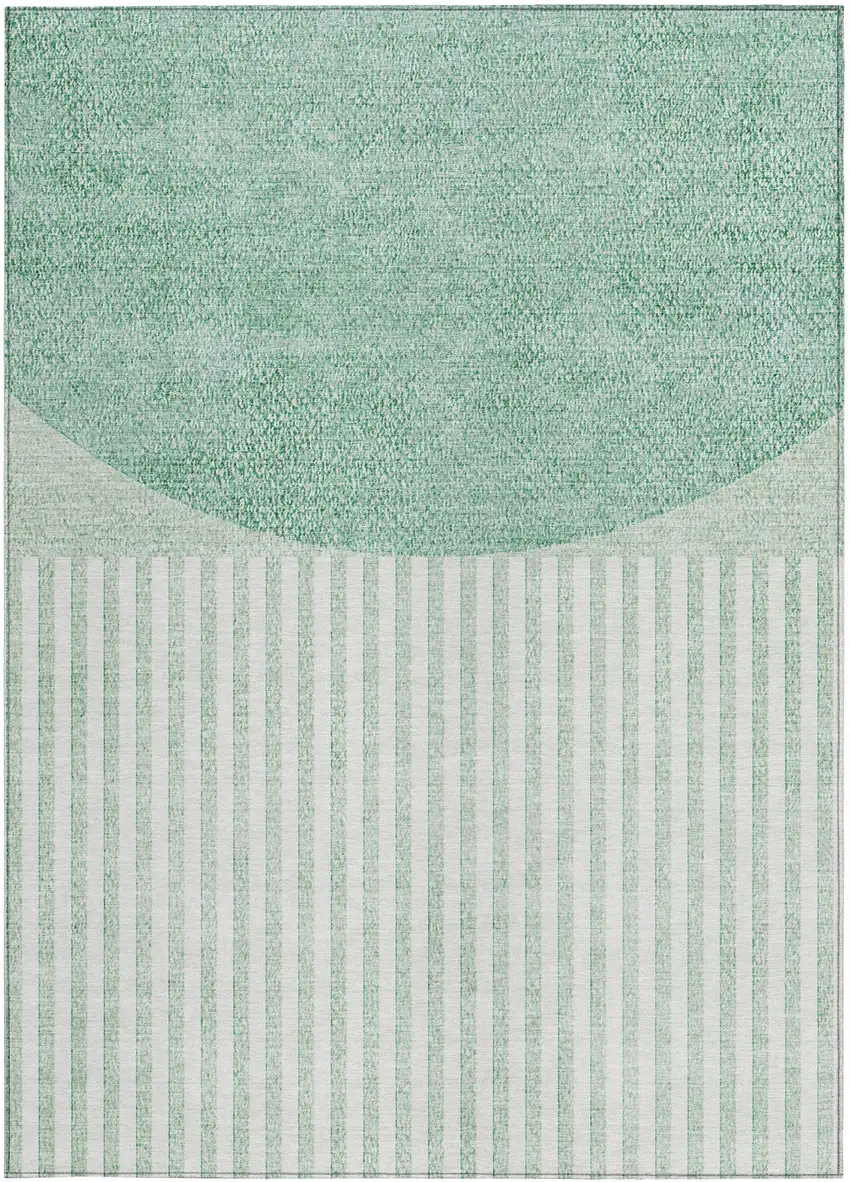 Teal Blue And Ivory Geometric Washable Indoor Outdoor Area Rug Photo 4
