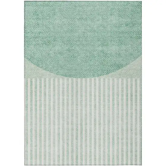Teal Blue And Ivory Geometric Washable Indoor Outdoor Area Rug Photo 1