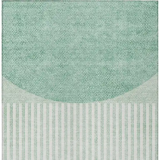 Teal Blue And Ivory Geometric Washable Indoor Outdoor Area Rug Photo 5