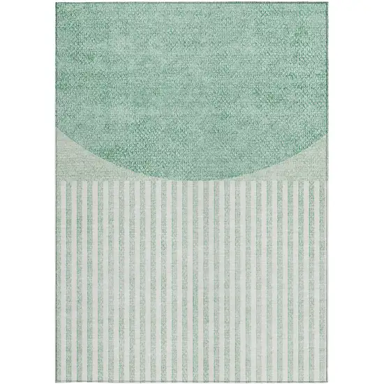 Teal Blue And Ivory Geometric Washable Indoor Outdoor Area Rug Photo 3